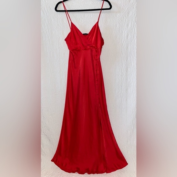 Zara Button Detail Slit Midi Satin Slip Dress - Picture 3 of 8